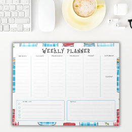 Undated Vertical Weekly Planner, Blue and Red Anteckningsblock