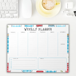 Undated Vertical Weekly Planner, Blue and Red Anteckningsblock