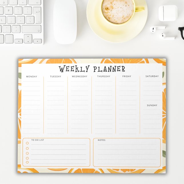 Undated Vertical Weekly Planner, Orange Border Anteckningsblock (Skapare uppladdad)