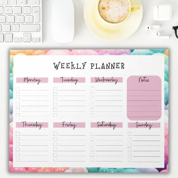 Undated Weekly Planner, Rainbow Cloud Border Notep Anteckningsblock