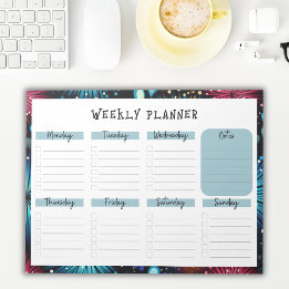Undated Weekly Planner with Fireworks Border Anteckningsblock