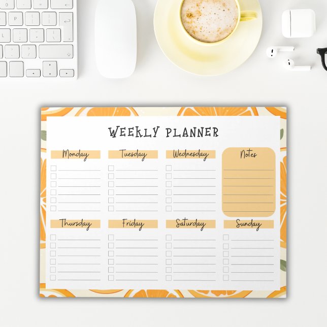 Undated Weekly Planner with Orange Slice Border Anteckningsblock (Skapare uppladdad)