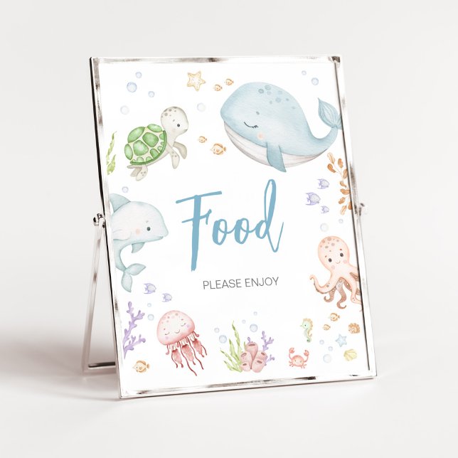 Under babyskor under havet poster (Sea Creatures Ocean Baby Shower Food Sign)