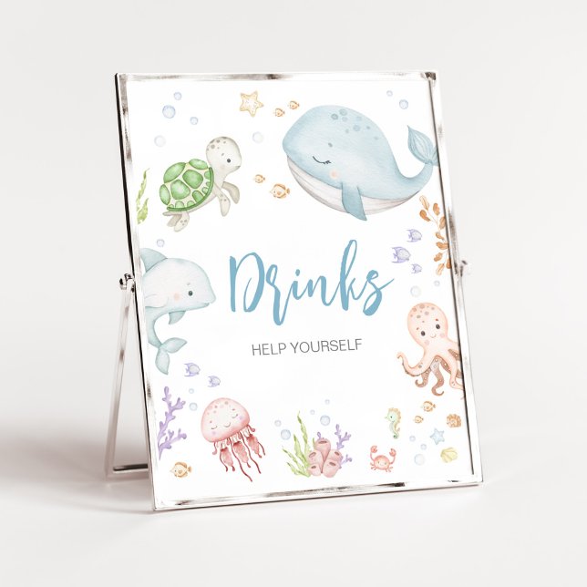 Under babyskor under havet poster (Sea Creatures Ocean Baby Shower Drinks Sign)