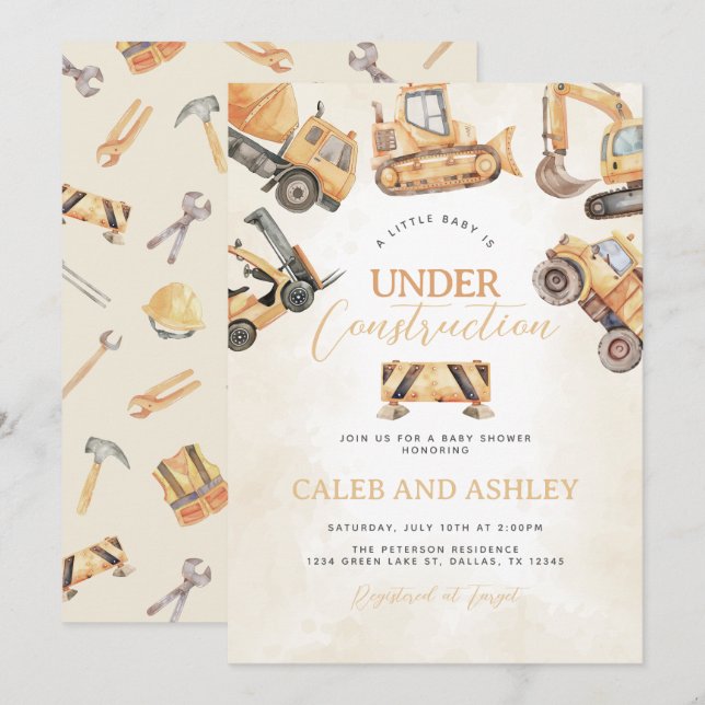 Under babystövel under byggnad inbjudningar (Fram/baksida)