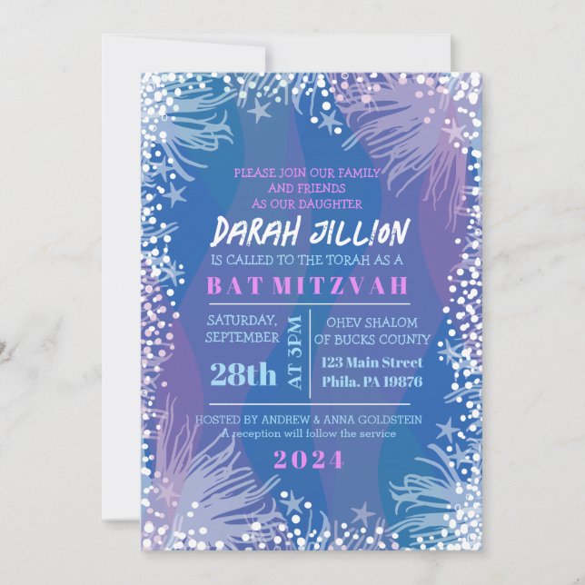 UNDER BAT MITZVAH VATTEN i HAVET Inbjudningar (Framsida)