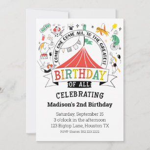 Under Big Top Circus Carnival Birthday Inbjudningar