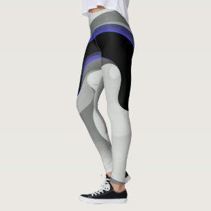 Under blått: Abstrakt Grått, svart och blå Leggings