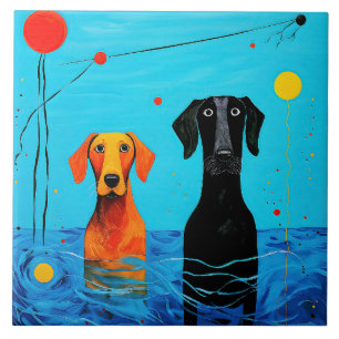 Under Blue Horizon - Surreal Colorful Hundar Kakelplatta