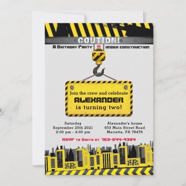 Under Bygg-Lastbilar Födelsedagsfest-inbjudan Inbjudningar (Framsida)