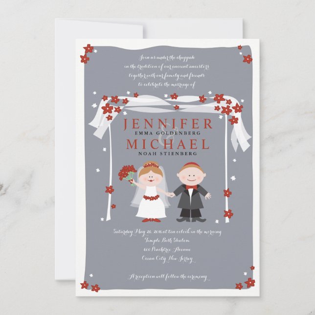 UNDER CHUPPAH Judiska bröllopsinbjudan Inbjudningar (Framsida)