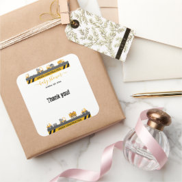 Under Construction Bulldozer Baby Shower Fyrkantigt Klistermärke