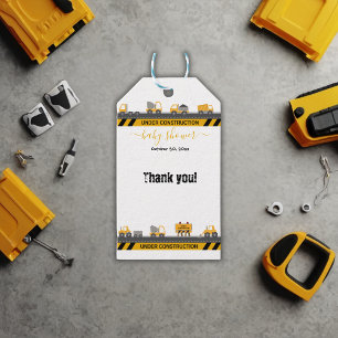 Under Construction Bulldozer Baby Shower Presentetikett