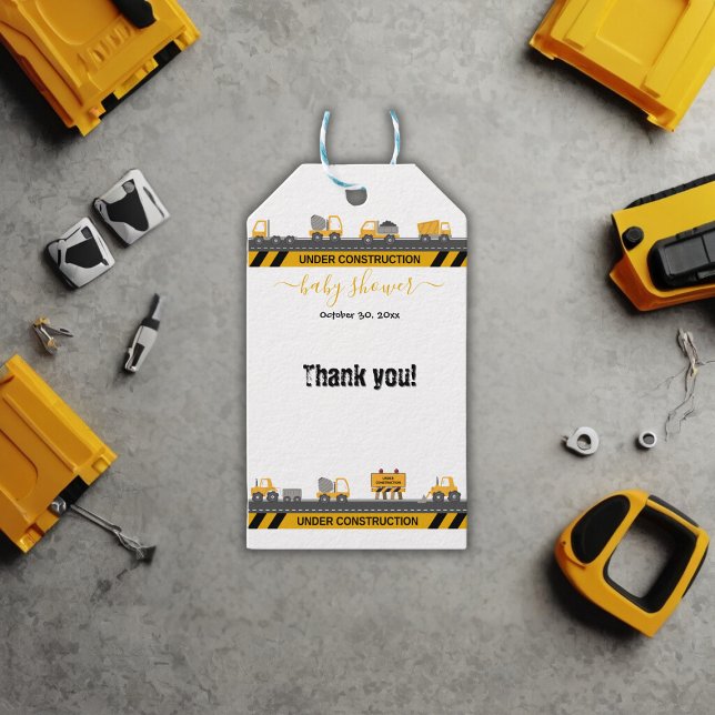 Under Construction Bulldozer Baby Shower Presentetikett (Skapare uppladdad)