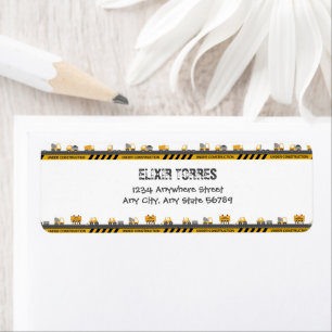 Under Construction Bulldozer Baby Shower Returadress Etikett
