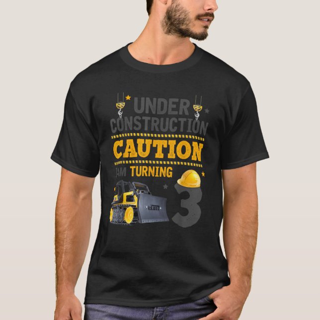 Under Construction Caution 3rd Birthday Bulldozer  T Shirt (Framsida)
