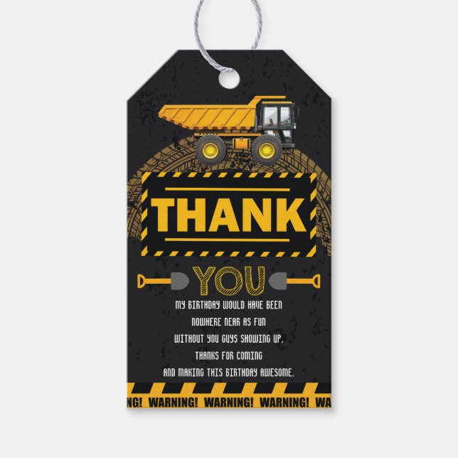 Under Construction Excavator Birthday Tack Presentetikett (Framsidan)