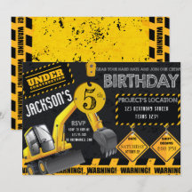 Under Construction Excavator Black Gult Birthday