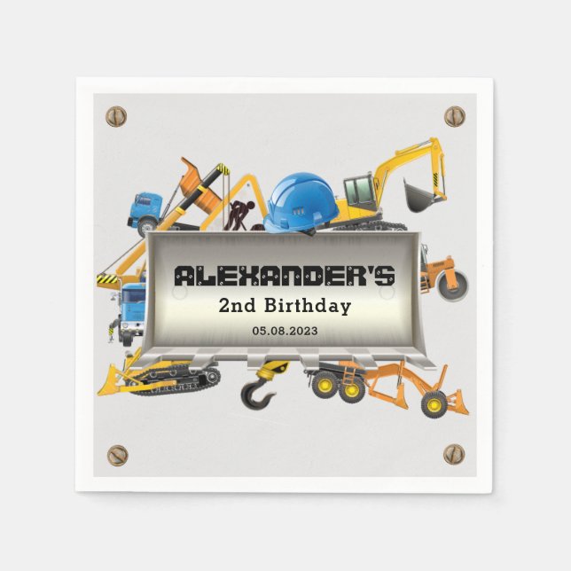 Under Construction Lastbilar Födelsedagsfest Pappersservett (Framsidan)