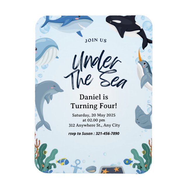 Under delfinerna Hajvalar vid delfiner, födelsedag Magnet (Vertikal)