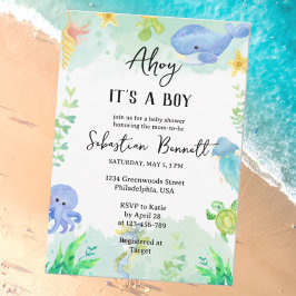 Under den nautiska havsblå Ahoy It's a Boy Inbjudningar