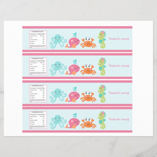 Under etiketter på Vattenflaskan Sea/Rosa Whale Reklamblad (Framsidan)