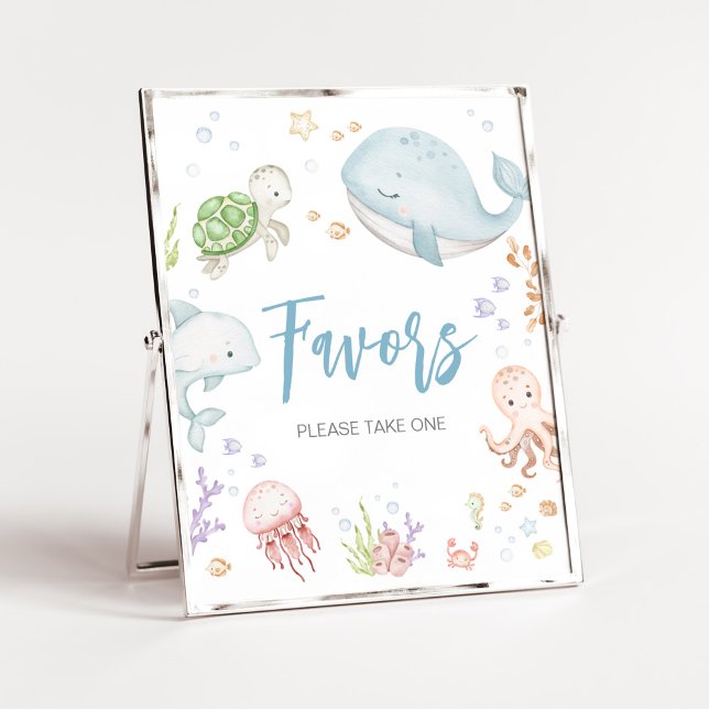 Under favoriter för babyskor i havet poster (Sea Creatures Ocean Baby Shower Favors Sign)