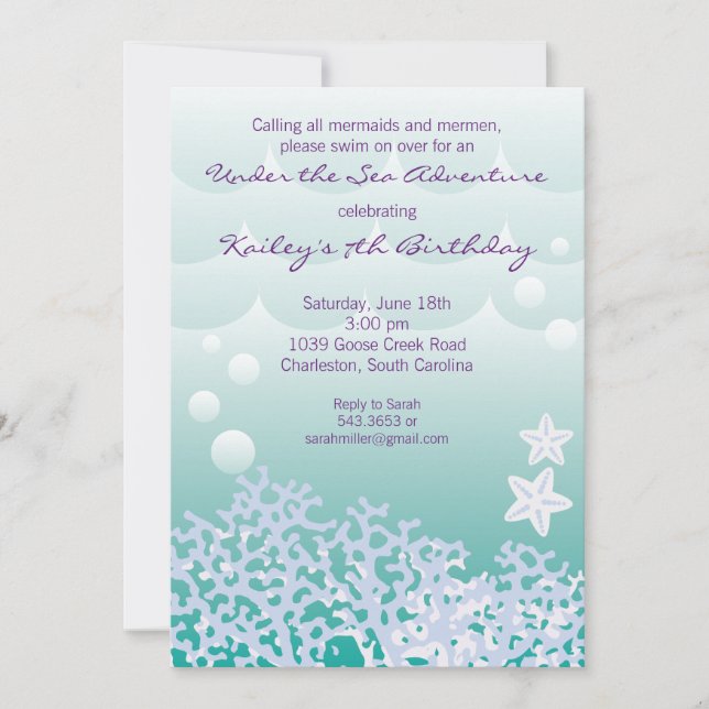 Under Födelsedagsfest inbjudan (Aqua) (Framsida)