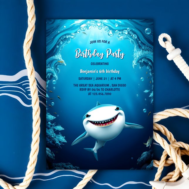 Under Födelsedagsfesten Sea Kids Shark Inbjudningar (Under The Sea Kids Shark Birthday Party Invitation)