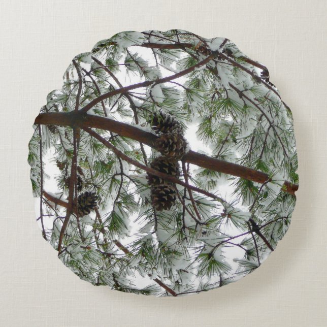 Under Gräs Winter Photo under Snö täckte Träd Rund Kudde (Framsidan)