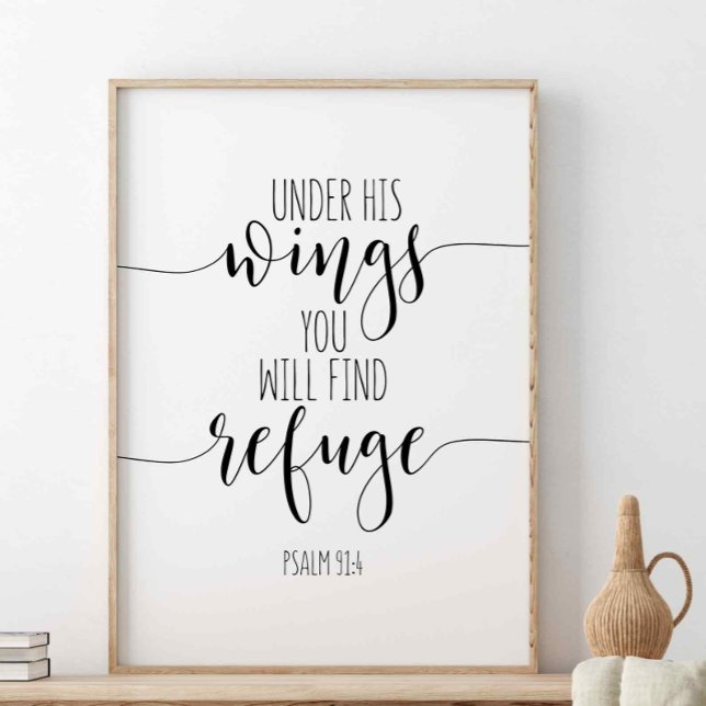 Under hans Vingar hittar du Refuge, Psalm 91:4 Poster (Skapare uppladdad)