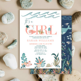 Under havet akvarell Det är en tjej Baby Shower Inbjudningar
