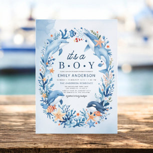 Under havet är det en pojk-blå babyskare inbjudningar