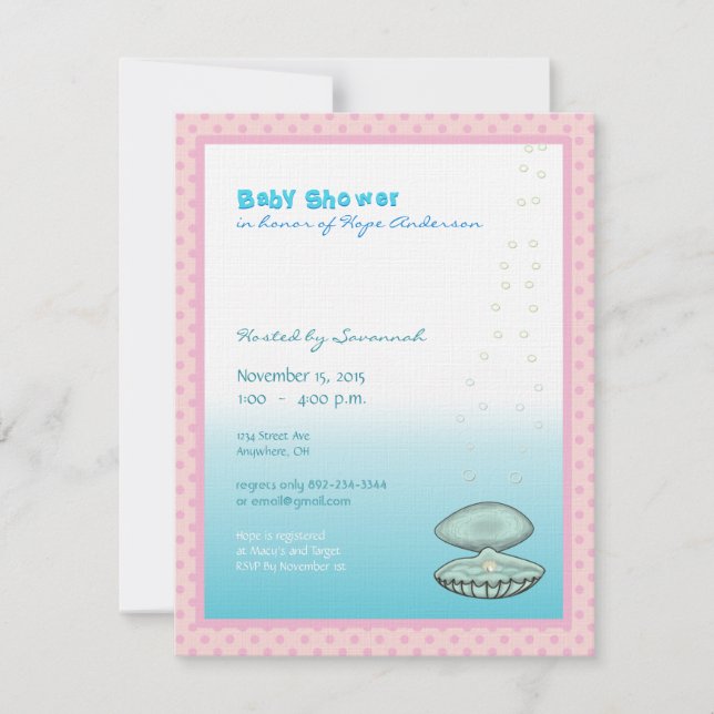 Under havet Baby Girl Shower Annonsering Pärlan Inbjudningar (Framsida)