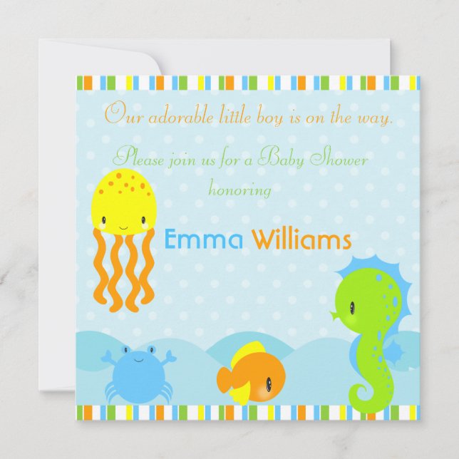 Under havet Baby Shower 5.25x5.25 Inbjudan (Framsida)