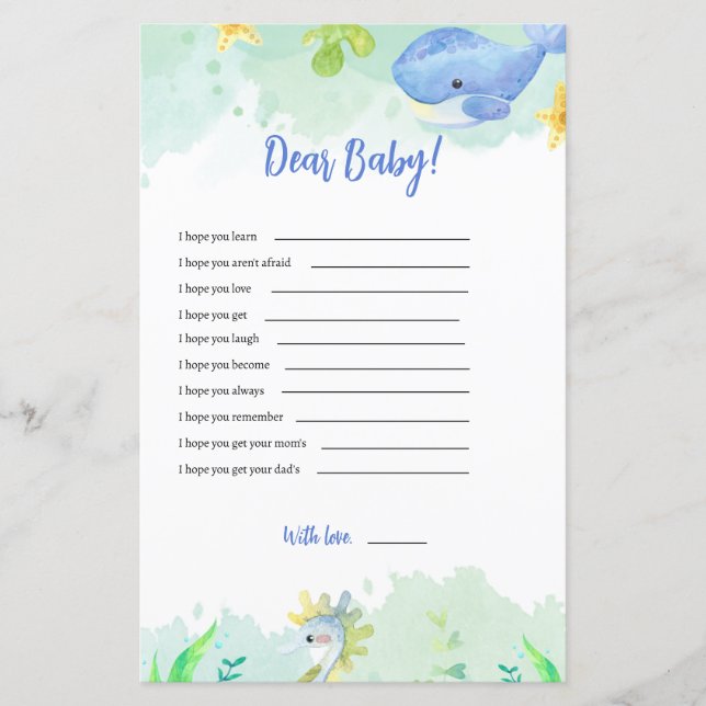 Under havet Baby Shower Game Kära Baby önskningar (Framsida)