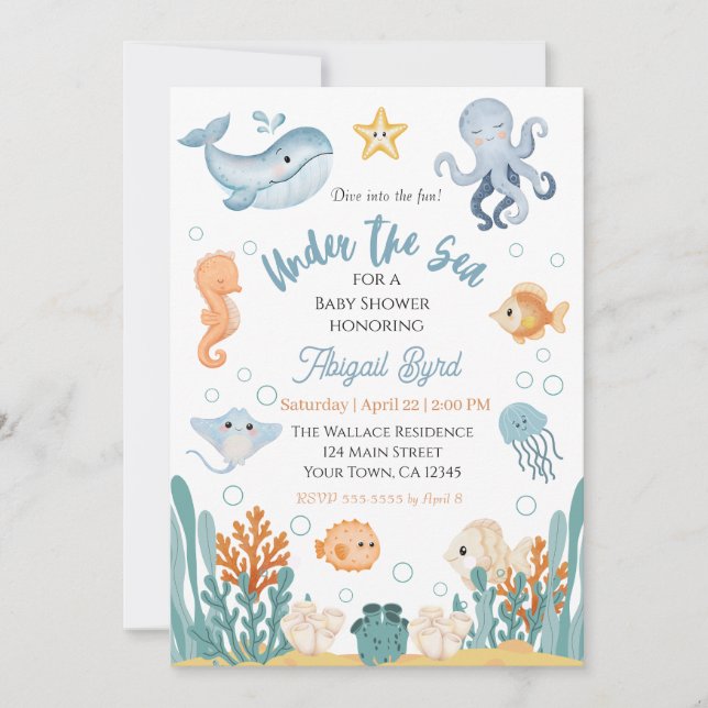 Under havet baby shower inbjudan (Framsida)