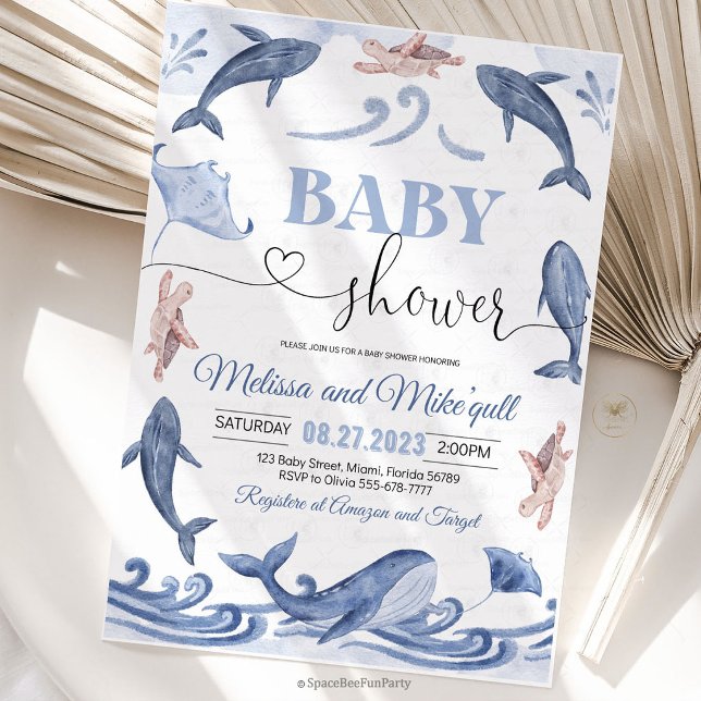 Under havet Baby shower Inbjudningar (under the sea baby shower, ocean baby shower invitation, sea theme invite, ocean animals invitation,)