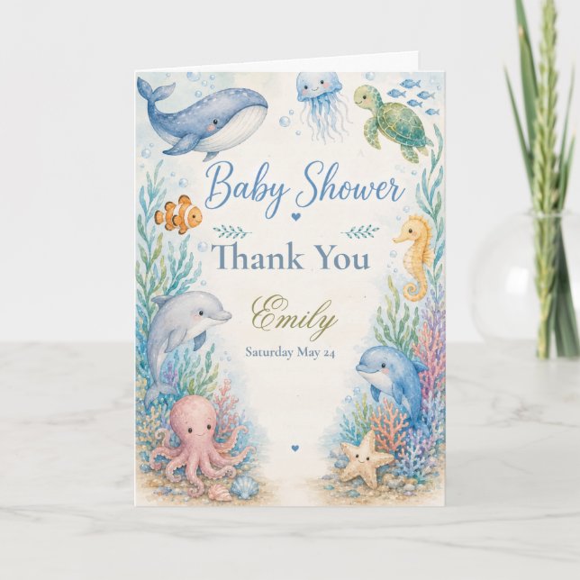 Under havet Baby Shower Tack Kort (Framsida)