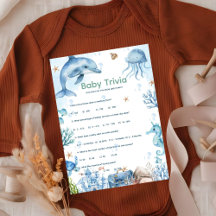 Under havet Baby trivia Baby shower spel Kort