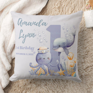 Under havet Babyflicka 1-års Födelsedags Kuddcover Kudde