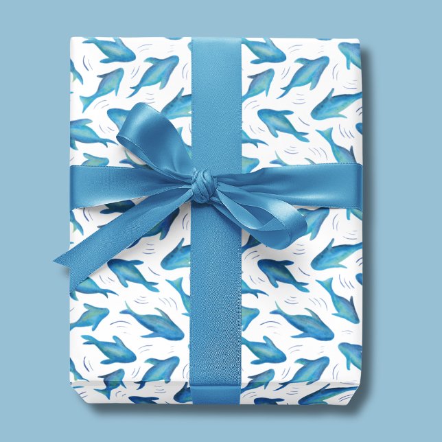 Under havet barn hav haj fisk mönster presentpapper (Under the sea fish silhouette cute kids wrapping paper, perfect for birthday and baby showers.)