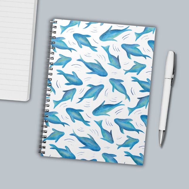 Under havet barn havsfisk haj anteckningsbok (Blue and white swimming fish under the sea notebook)