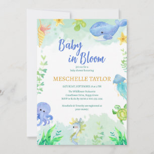 Under havet Blå Grön Baby Shower Inbjudningar