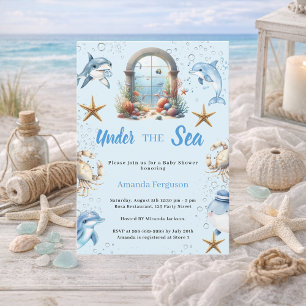 Under havet blå havsdjur pojke Baby Shower Inbjudningar