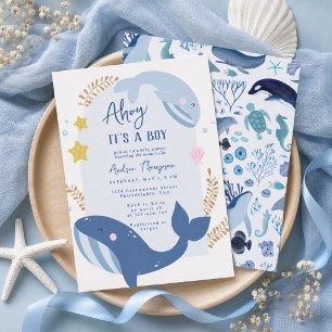 Under havet Blå Hej det är en pojke Baby Shower Inbjudningar