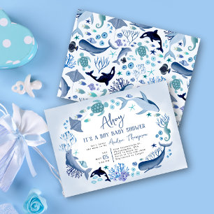 Under havet Blå Hej det är en pojke Baby Shower Inbjudningar