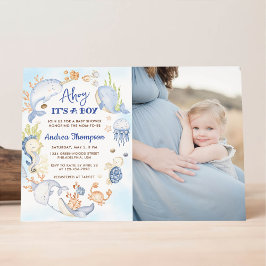 Under havet Blå Hej det är en pojke Baby Shower Inbjudningar