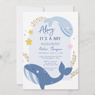 Under havet Blå Hej det är en pojke Baby Shower Inbjudningar