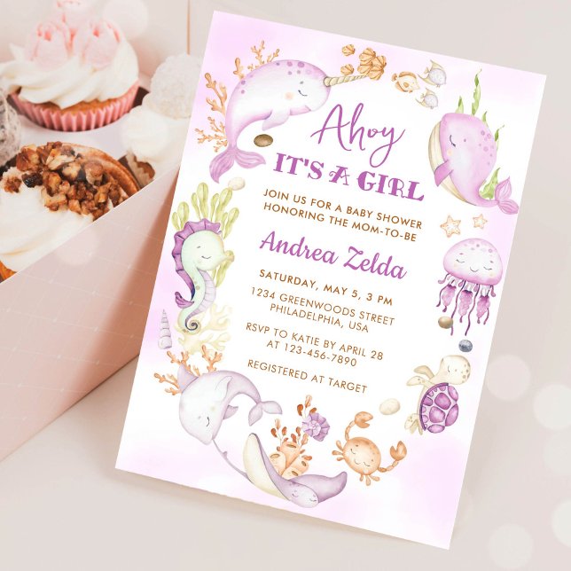 Under havet Blå Hej det är en tjej Baby Shower Inbjudningar (Skapare uppladdad)